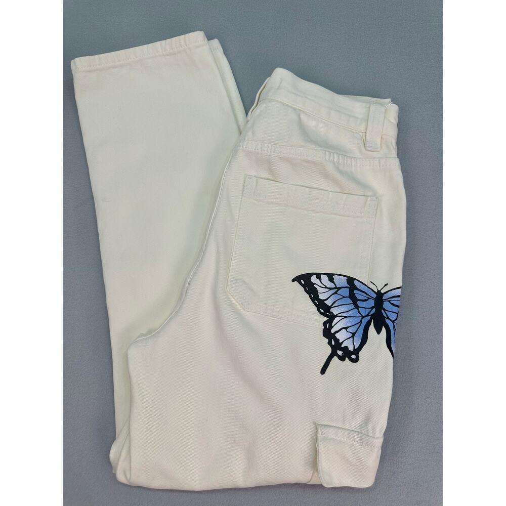 PacSun Sketchbook High Rise Carpenter Cargo Jeans Cream Doodle Size 27 - Picture 11 of 12
